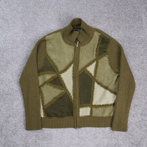 VTG Women's Rochelle Medium Green Full Zip Faux Suede Panel Knitted Sweater Coat
